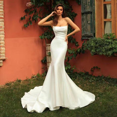 Women's Tube Top Satin Fishtail Gown