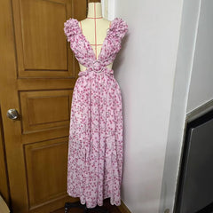 Autumn European And American Fashion Casual Home Floral Backless Dress Women