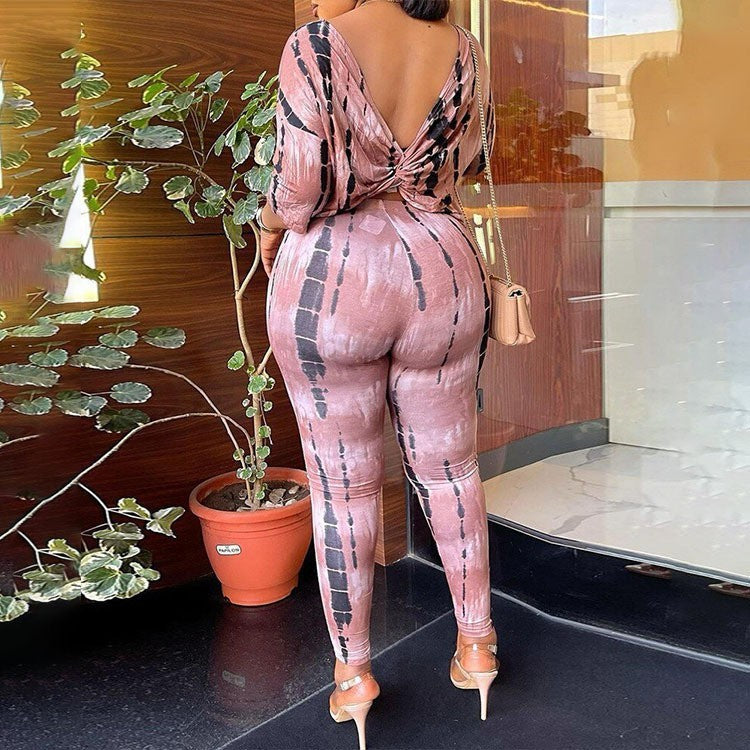 Women's Fashion Waist Shaping Hip Lift Seamless High Elastic Print Casual Yoga Pants Top Suit