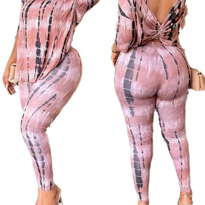 Women's Fashion Waist Shaping Hip Lift Seamless High Elastic Print Casual Yoga Pants Top Suit